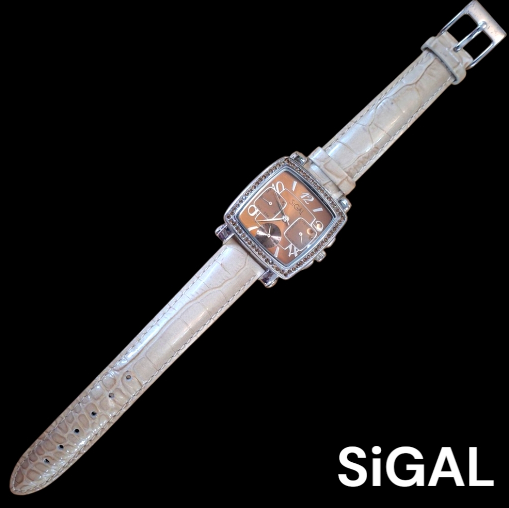 SiGAL Silver, Tan and Brown Modern Minimalist Watch